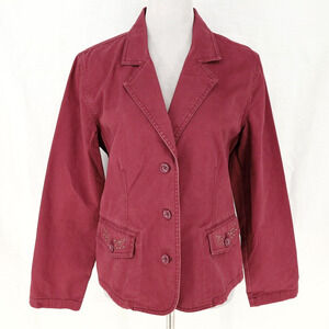 Chicos Jacket 1 Womens Medium Burgundy Stretch Cotton Twill Rhinestones Unlined